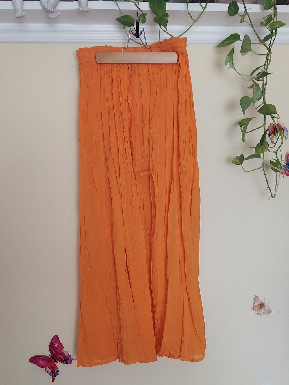 Lightweight Orange Maxi Skirt with Elastic Waist